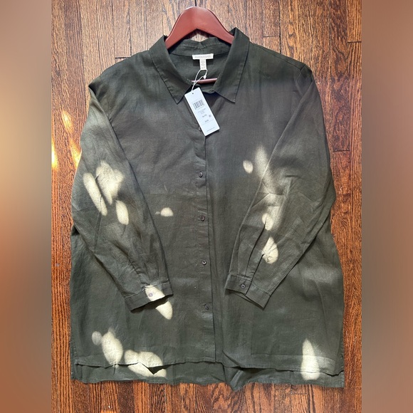 Eileen Fisher Handkerchief Linen Classic Collared Shirt - Picture 1 of 16